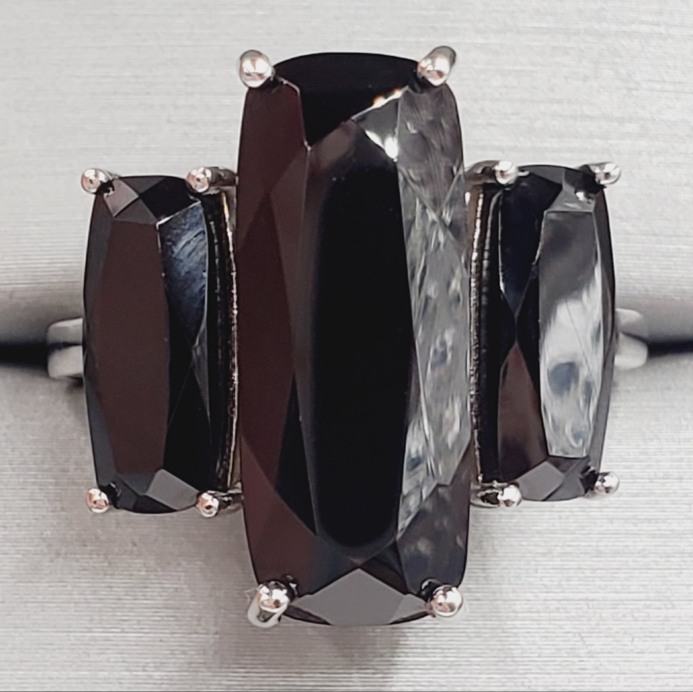 22 Carat Thai Black Spinel Ring Platinum 925 Sterling Silver Ring Statement Ring